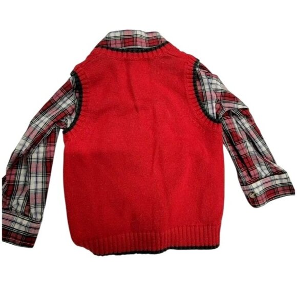 Good Lad Christmas Sweatervest with plaid shirt (3T) - Moose in scarf on sweater - Picture 2 of 5
